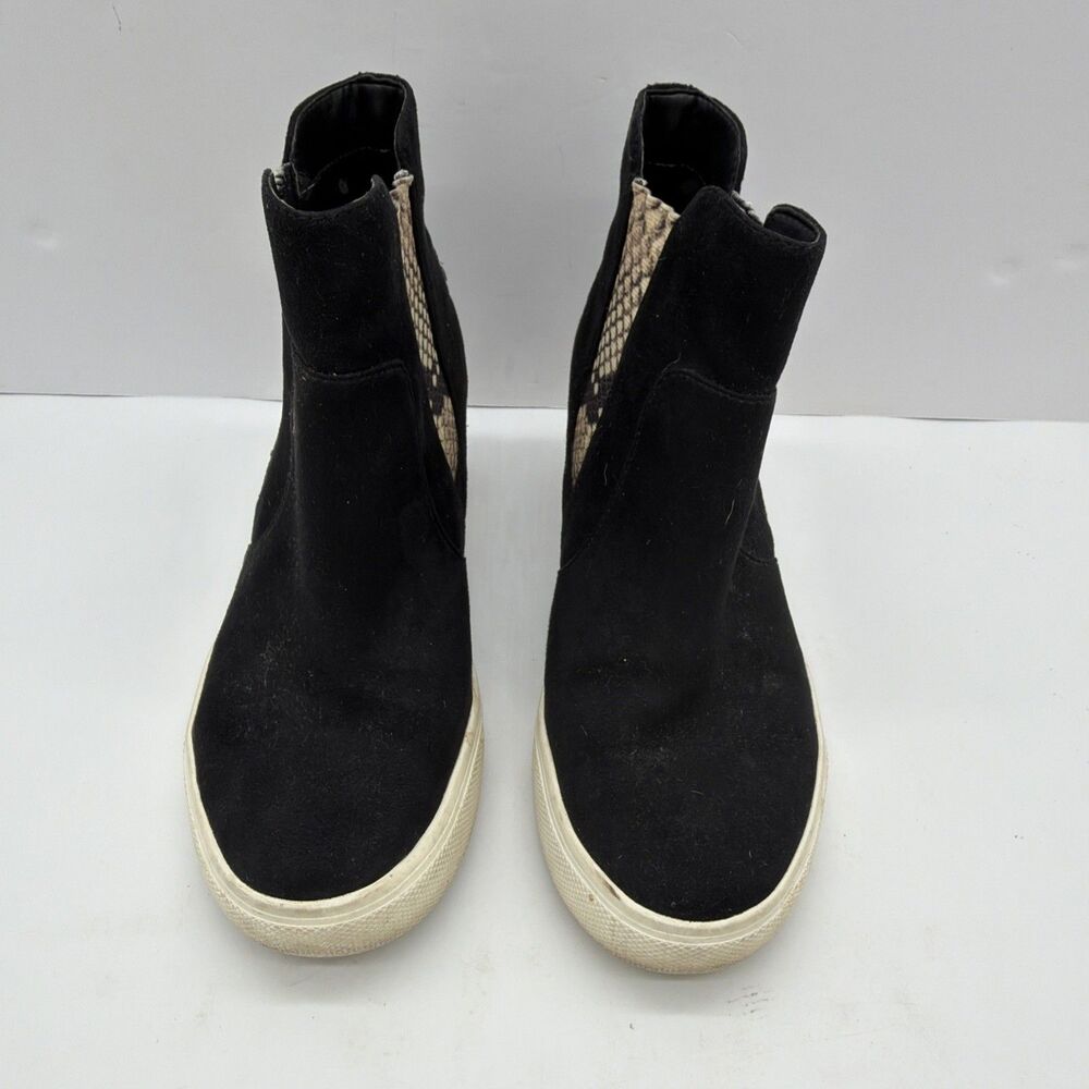 Aldo Boots Womens 7.5 High Top Hidden Wedge Sneakers Black Faux Suede Pull On